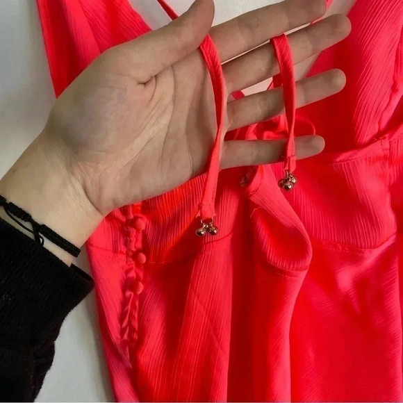 Free People Intimately Neon Pink Mini Slip Dress Adjustable Beaded Sleeveless - Picture 7 of 11